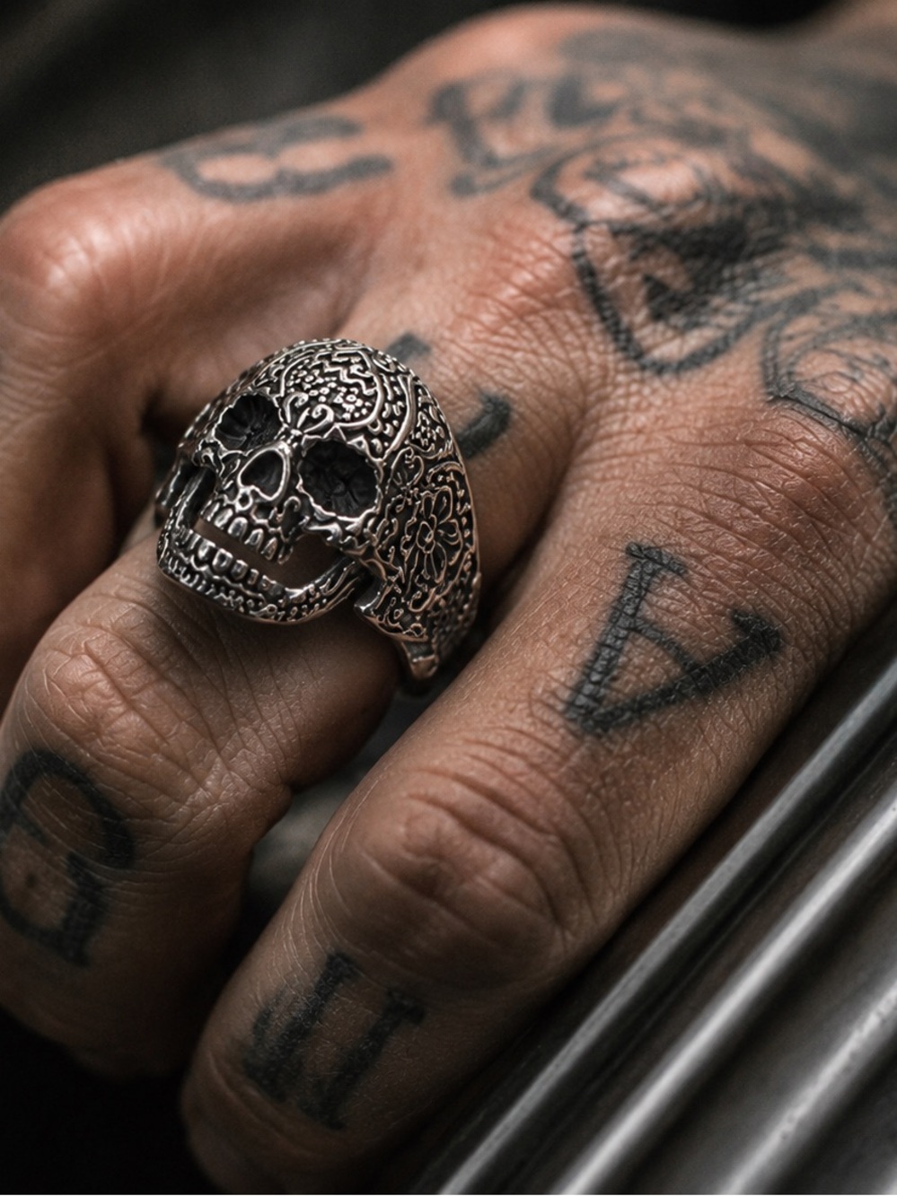 Sugar Skull Ring 316L Stainless Steel Gothic Biker Ring size 12 - Picture 3 of 12